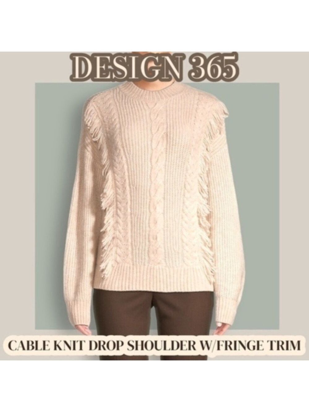 DESIGN 365 Cable-Knit Dropped-Shoulder Sweater w/Fringe Trim